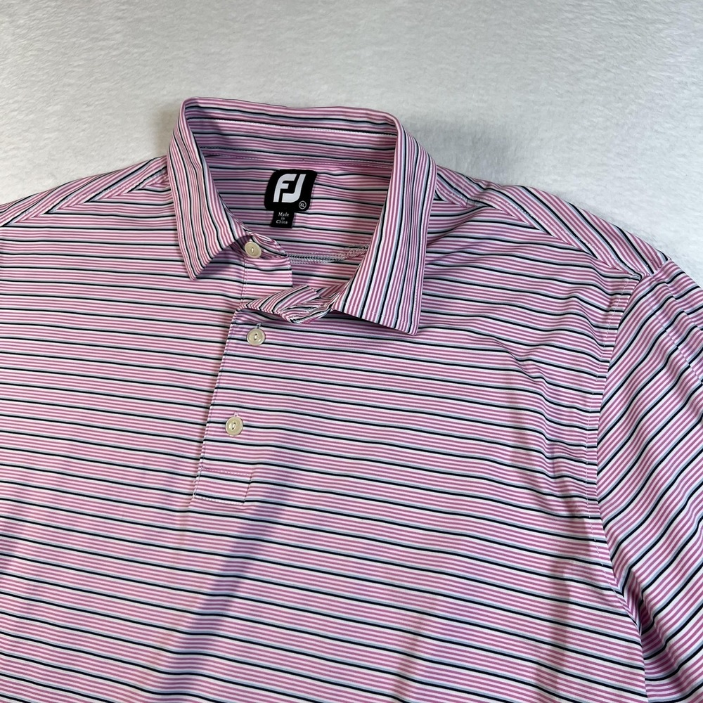 FootJoy Polo Shirt Mens XL Pink Stripe Golf Performance Jersey Stretch